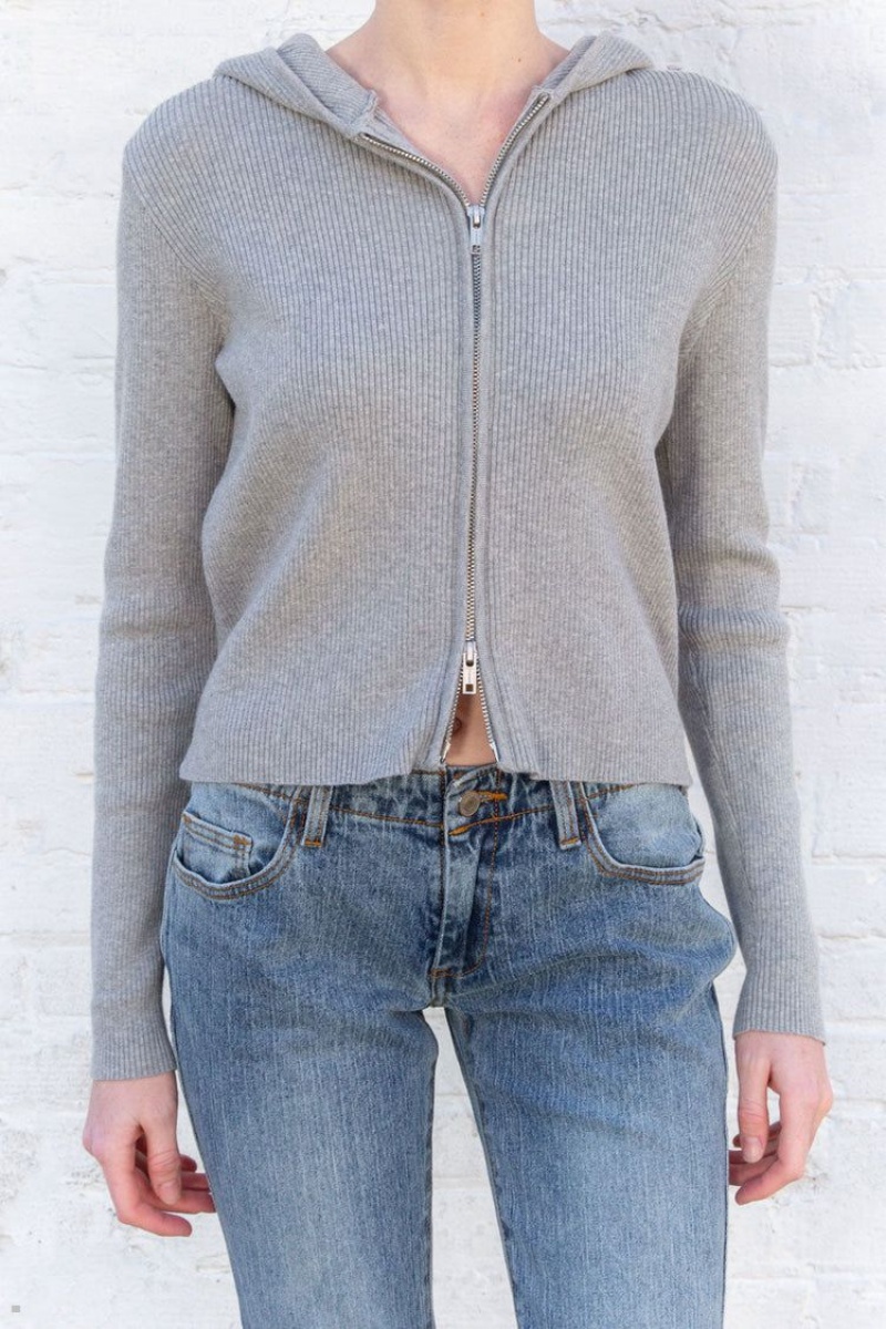 Sweat a Capuche Brandy Melville Arden Crop Grise | NUA-47824044